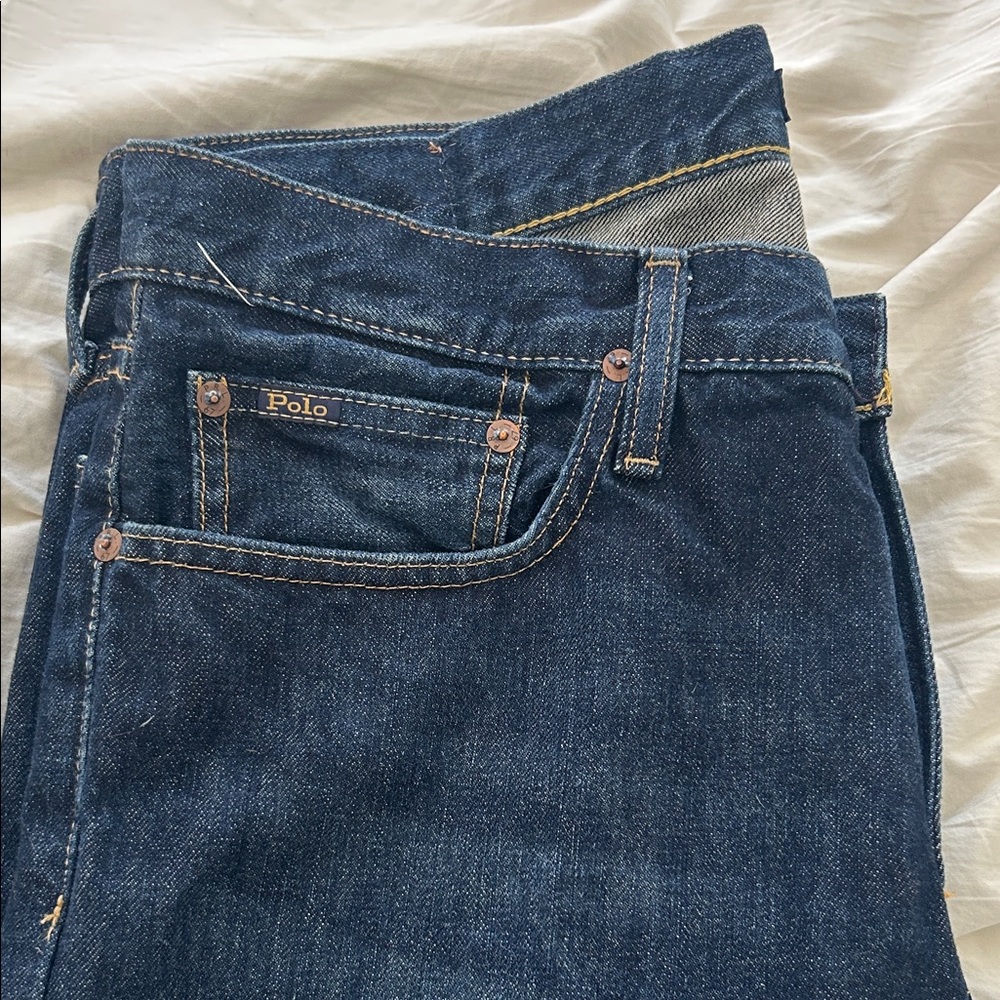 Ralph Lauren Blue Denim Jeans with Gold Stitching